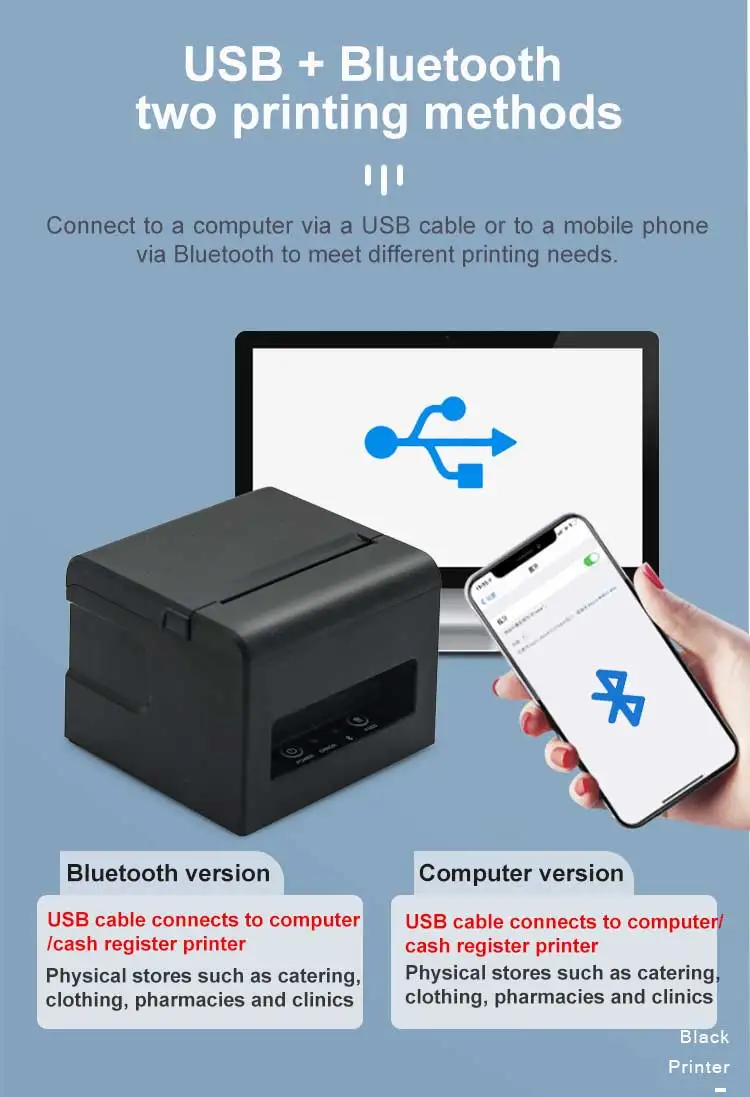 Dapper Desktop Wireless Bluetooth Thermal POS Receipt Printer with Cash Drawer 80mm Bill Printing Machine