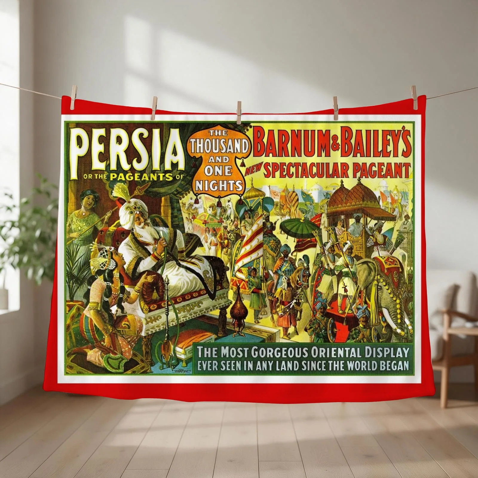 BARNUM and BAILEY CIRCUS : Vintage Persia Spectacular Print Throw Blanket couch cozy soft plush fuzzy picnic outdoor blanket