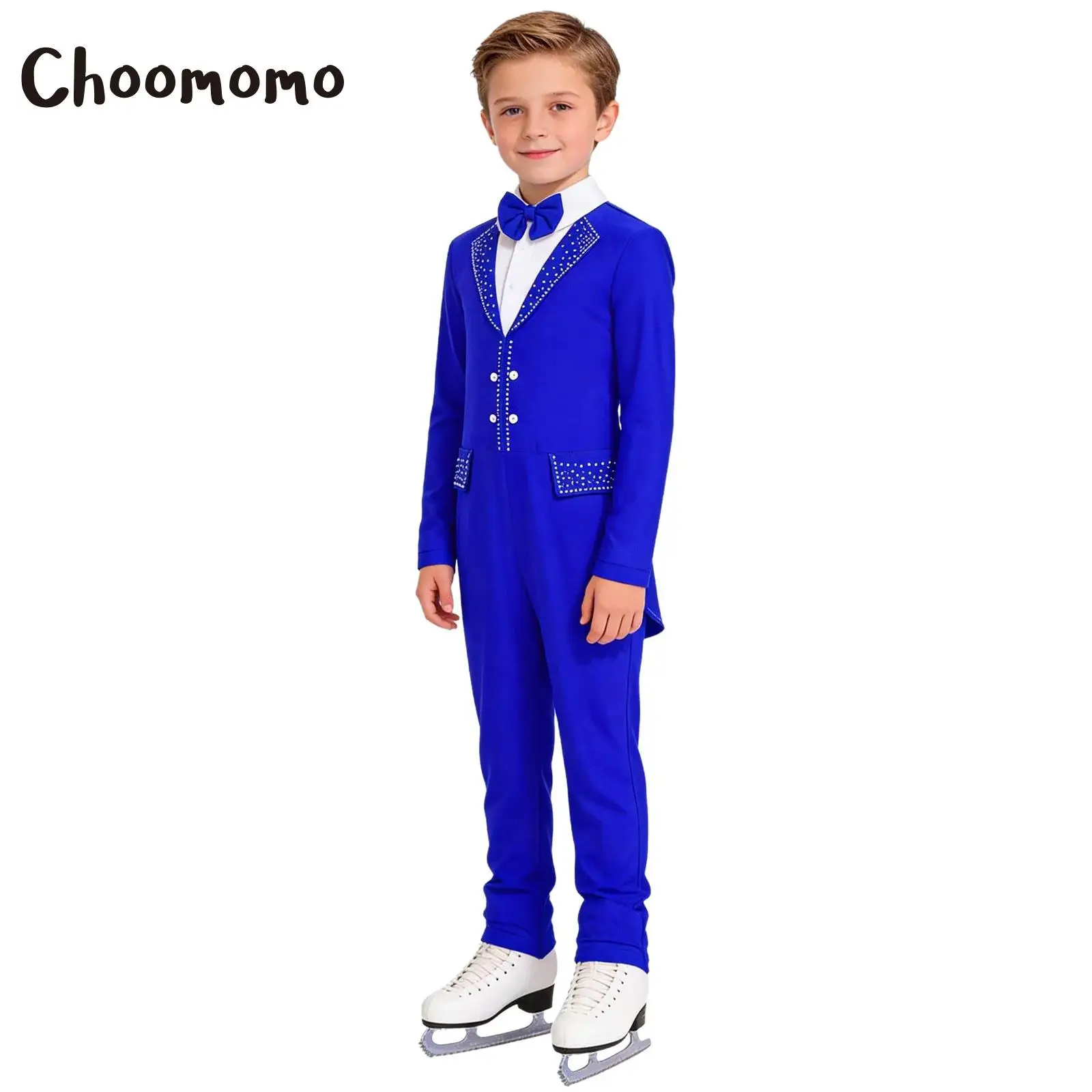 

Костюм для латиноамериканских танцев для подростков: комбинезон с бантом, отложным воротником, длинными рукавами, стразами, для фигурного катания и бальных выступлений