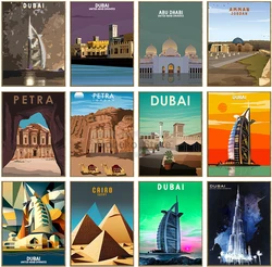 Arab Region Dubai Amman Cairo Sharjah Abu Dhabi Petra Travel Poster and Prints Canvas Painting Wall Art Pictures Home Room Decor