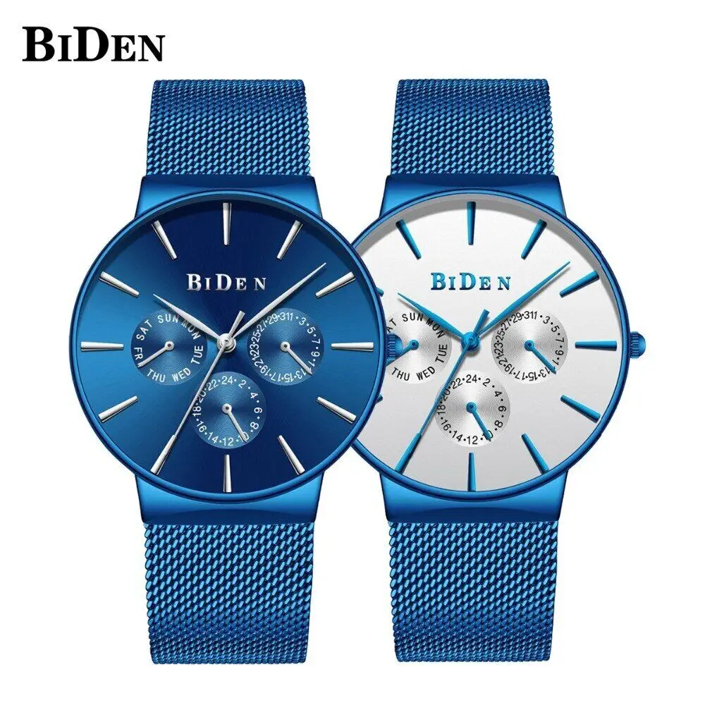 

BIDEN Men's Quartz Movement Watch Ultra Thin Mesh Band Wristwatch Waterproof Calendar Week