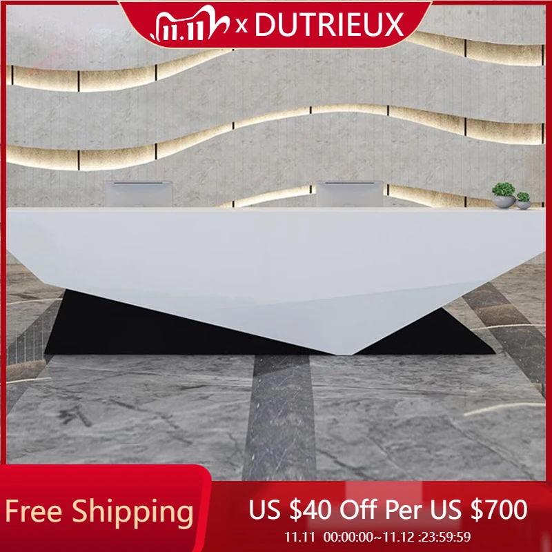 

Light Luxury Modern Reception Desks High Quality Luxury Counter L Shaped Reception Desks Reception White Bureau Office Furniture