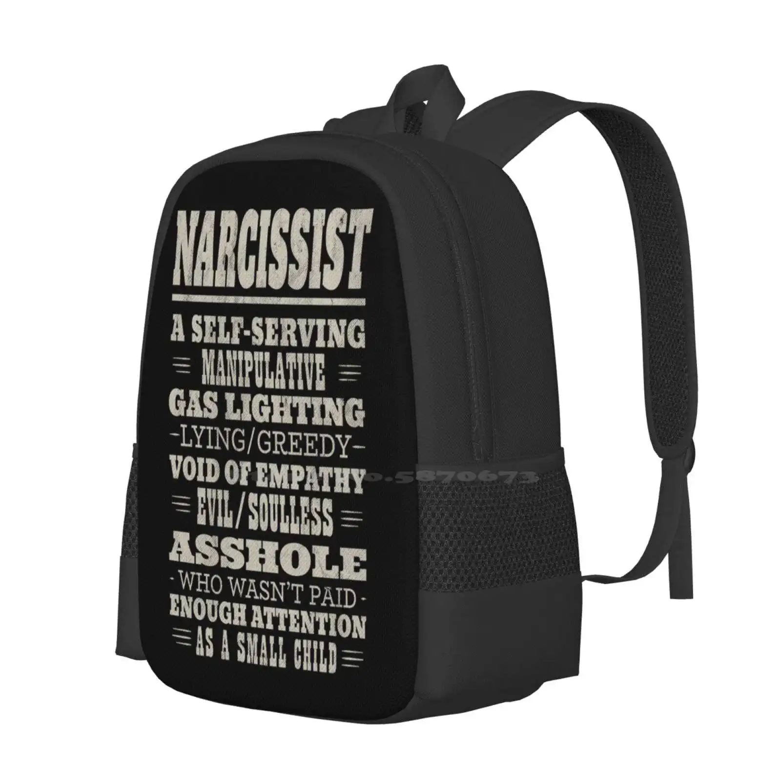 Narcissist - Ecru Hot Sale Schoolbag Backpack Fashion Bags Narcissist Funny Humour Society People Colors