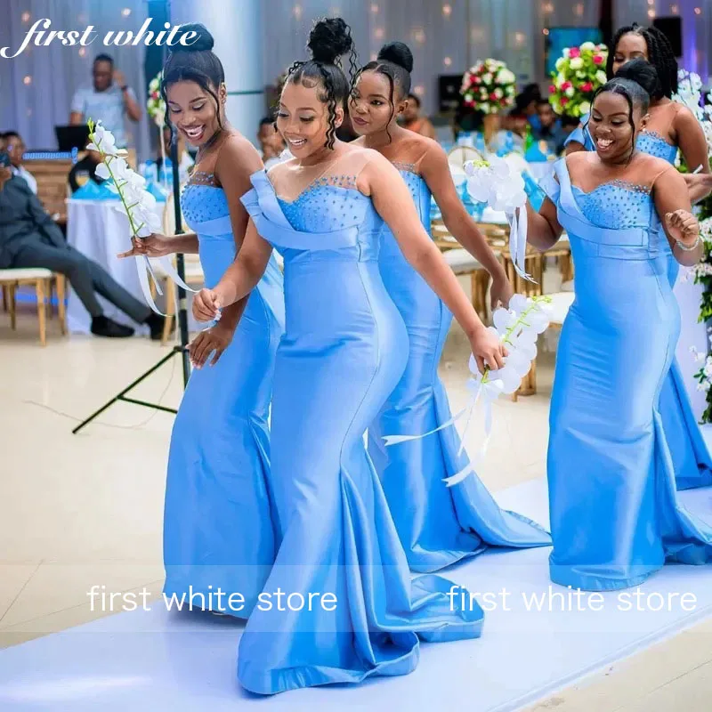 تخصيص حورية البحر فستان وصيفة الشرف بالإضافة إلى حجم الكرة فستان شير الرقبة تول اللؤلؤ مطرز طويل فستان الزفاف الضيوف #2