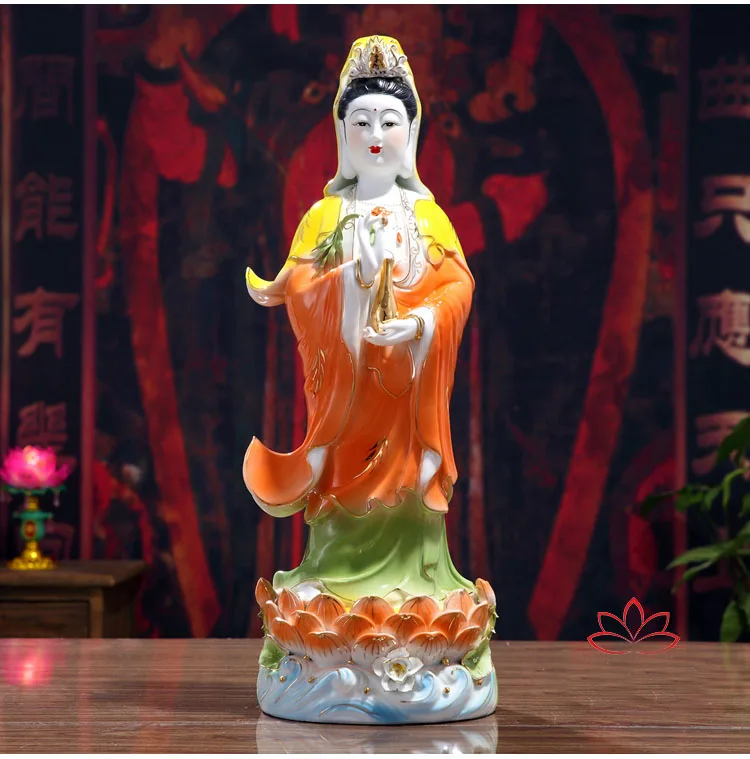 45CM Large # home Lobby family Bless Safe Good luck Buddha Coloured drawing Guanyin Avalokitesvara porcelain art statue