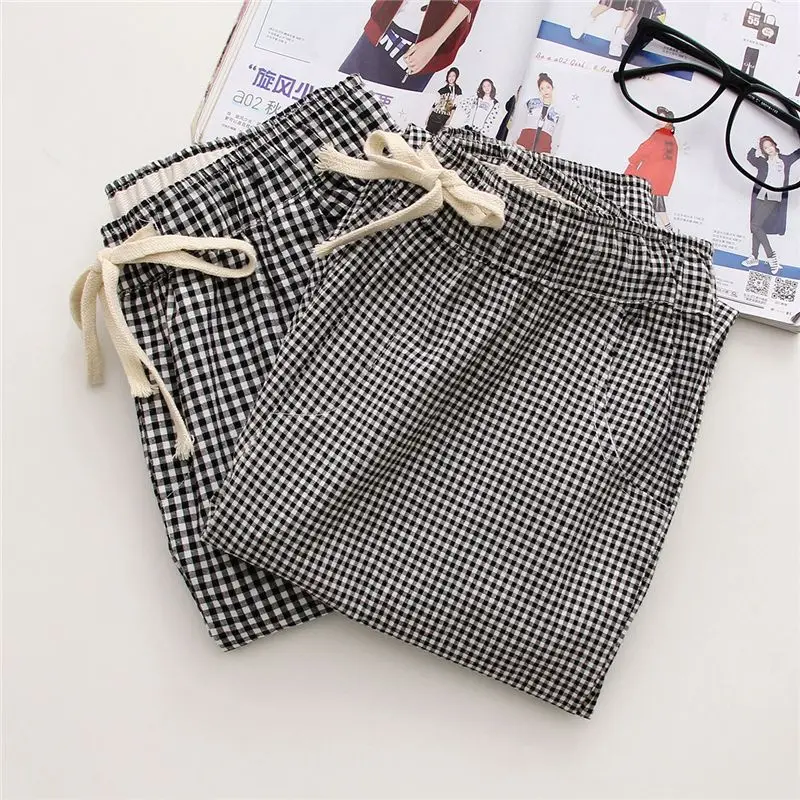 Nuovi pantaloni casual scozzesi stile coreano da donna Pantaloni larghi e versatili da donna Pantaloni Harem da donna