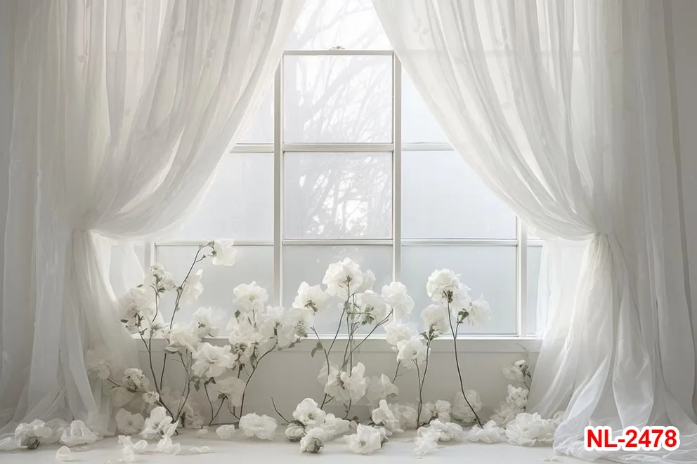 خلفيات زهور للديكور الداخلي ، ستارة بيضاء للنوافذ ، خلفيات صورة عائلية ، إكسسوارات فوتوغرافية لحفلات الزفاف الداخلية للكبار