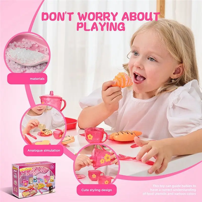 WOWFU-33Pc maison de jeu ensemble de cuisine enfants thé fête ensemble de jeu pour enfants, jeu de rôle avec Dessert et vaisselle