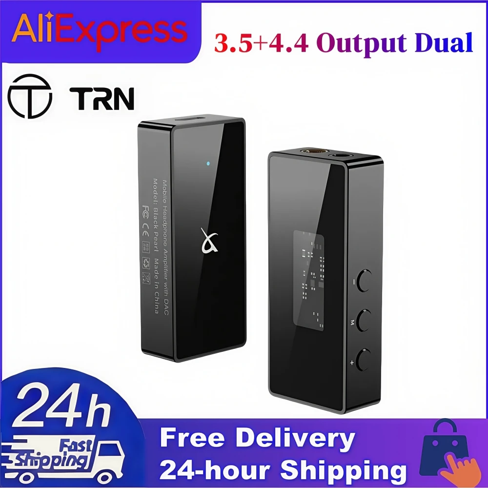 TRN Dekoder Audio Digital HiFi Mutiara Hitam Portabel 3.5 + 4.4 Output Ganda CS43131 PCM 384KHz 32Bit DSD256 DAC Amplifier Headphone