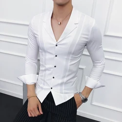 2023 Brand Clothing Men High Quality Spring Long-Sleeved Shirts/Male V-neck Slim Fit Casual Business Shirts Plus Size S-4XL