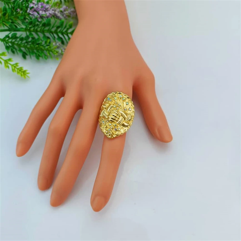 EMMA خاتم الخطوبة الفاخر خمر مجوهرات نسائية سحر الذهب اللون خواتم الزفاف الكبيرة للنساء FHK15550