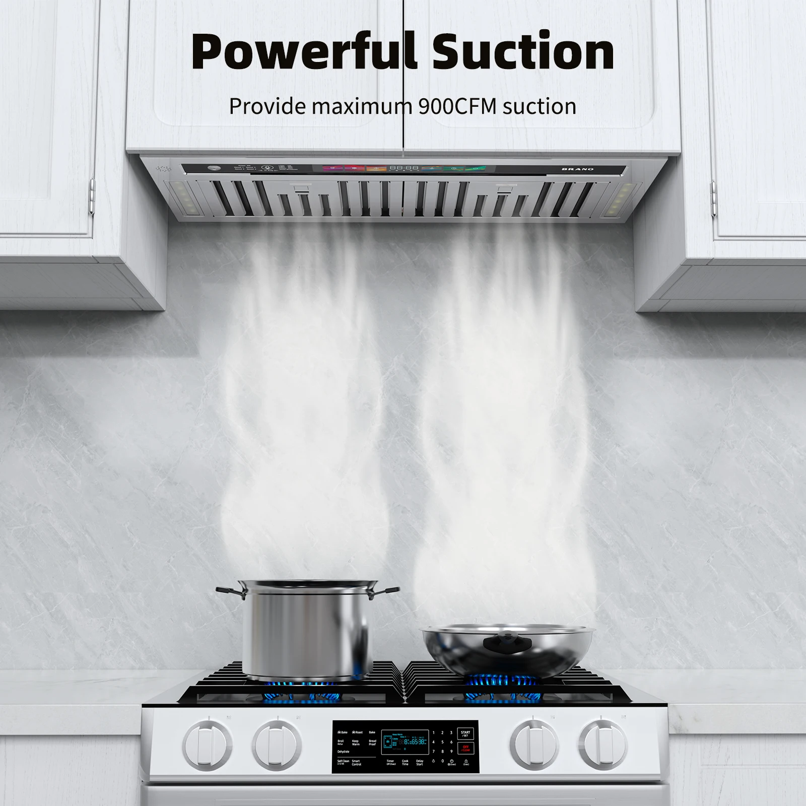 Stock Range Hood Intelligent Control 4-speed Exhaust Fan Charcoal Filter Range Hood Stainless Steel Kitchen Range Hood