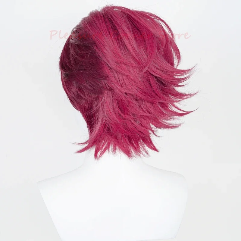 Game LOL Arcane Vi Cosplay Wig VI Deep Rose 30cm Short Heat Resistant Synthetic Role Play Wigs