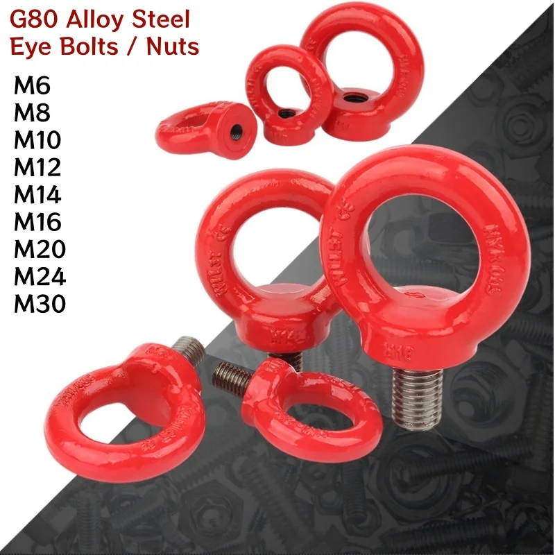 Red G80 Alloy Steel Eye Bolt Ring Hooking Nut M6 M8 M10 M12 M14 M16 M18 M20 M24 M30 Lifting Eye Screws for Cable Rope Eyebolt
