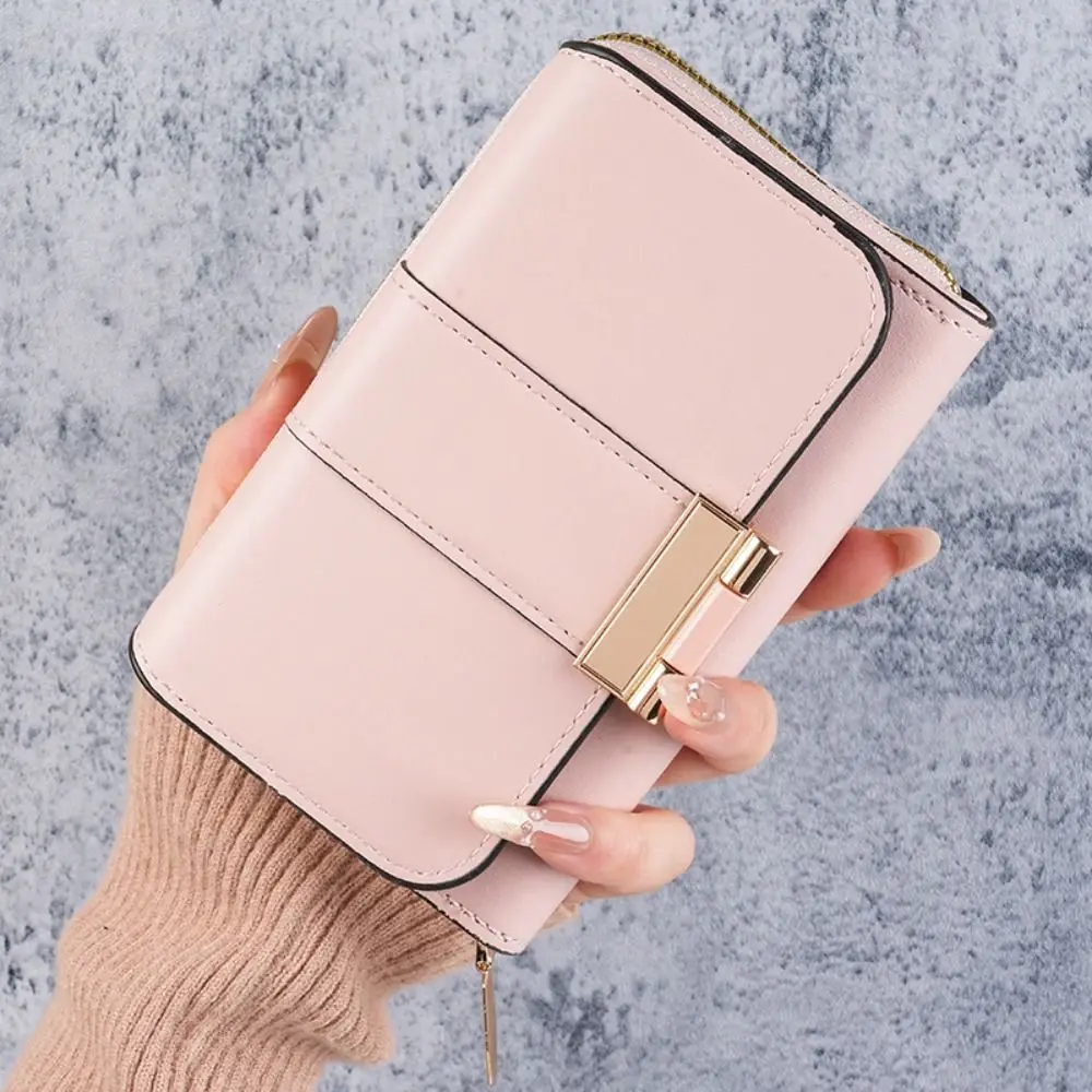 Retro Purse PU Leather Short Wallet Zipper Multifunctional Three Fold Wallet Foldable Large Capacity Women Card Holder Gift