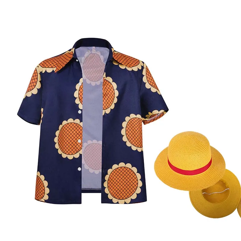 Anime Luffy Cosplay Chemise à lèvent pour Adultes, Performance sur Scène Hawaïenne, Costume de ixd'Halloween pour Hommes, Haut Tournesol