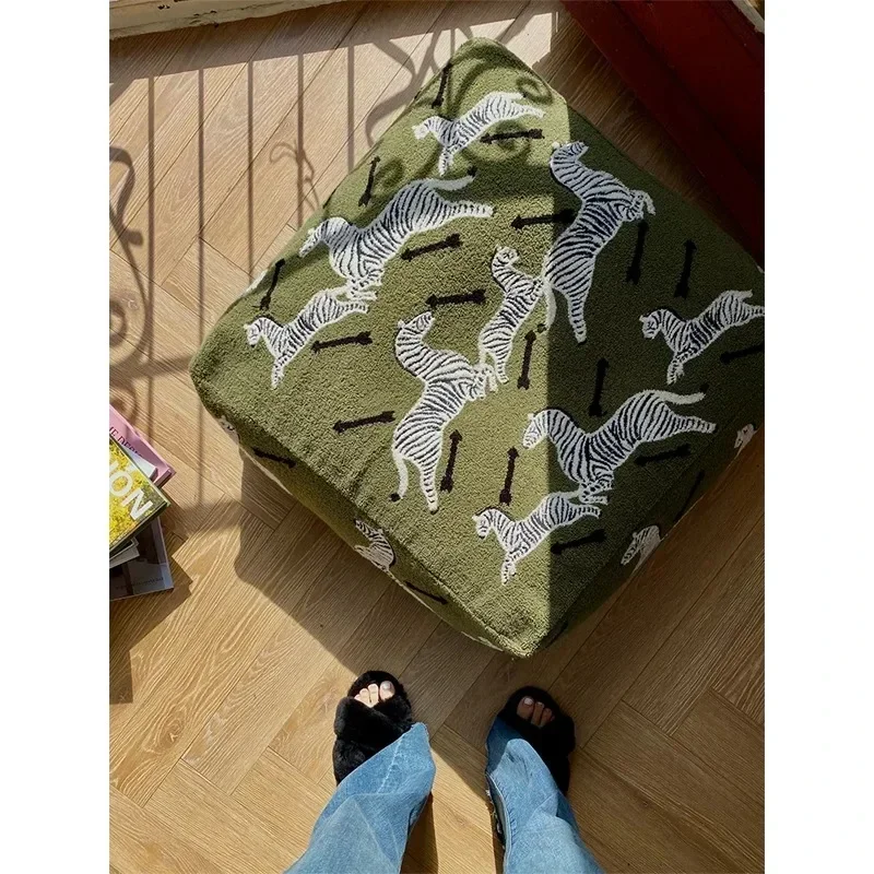 Medieval green zebra, three-dimensional embroidery, pier, lazy sofa, shoe changing stool, removable and washable