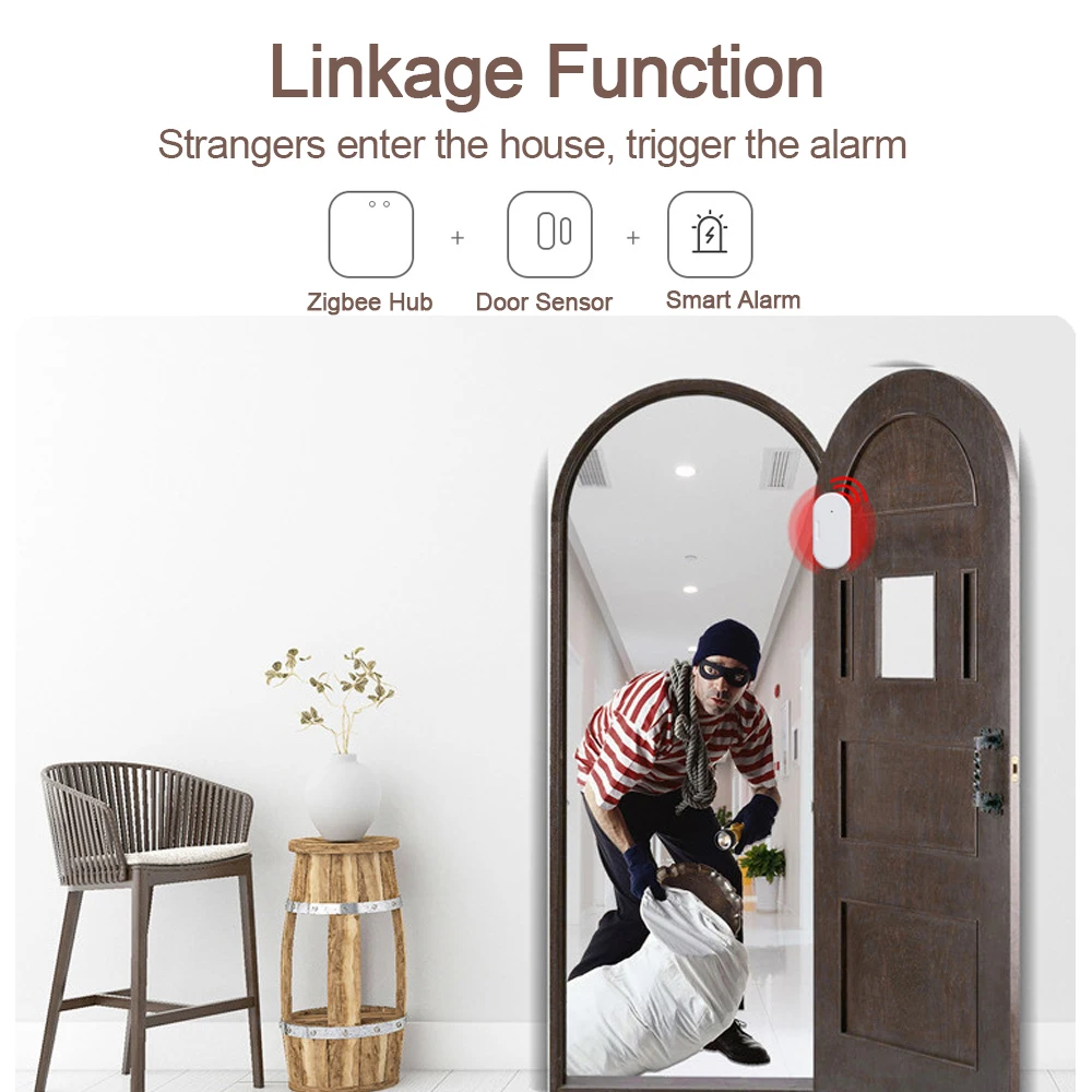 Tuya Smart WiFi / Zigbee Wireless Door Window Sensor Smartlife APP Remote Detectors Alarm Compatible With Google Home Alexa