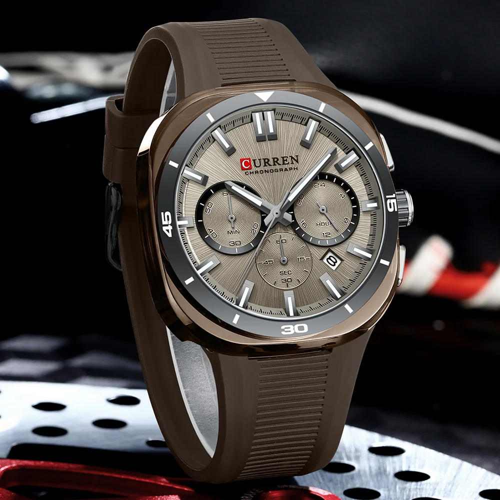CURREN 8502 Brand New Quartz Watches for Men Chronograph Calendar Luminous Sport 30M Waterproof Silicone Strap Mens Wristwatch
