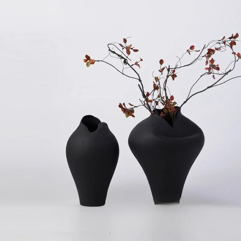 Wabi Sabi retro handmade ceramic vase with ears home model room