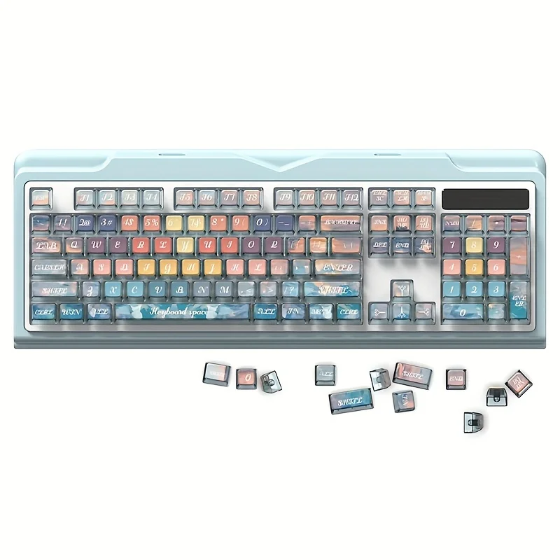 Dopamine-Inspired PBT Keycaps Set, 125 Keys - Fresh Design with Sublimation Pudding Caps for Recording Devices