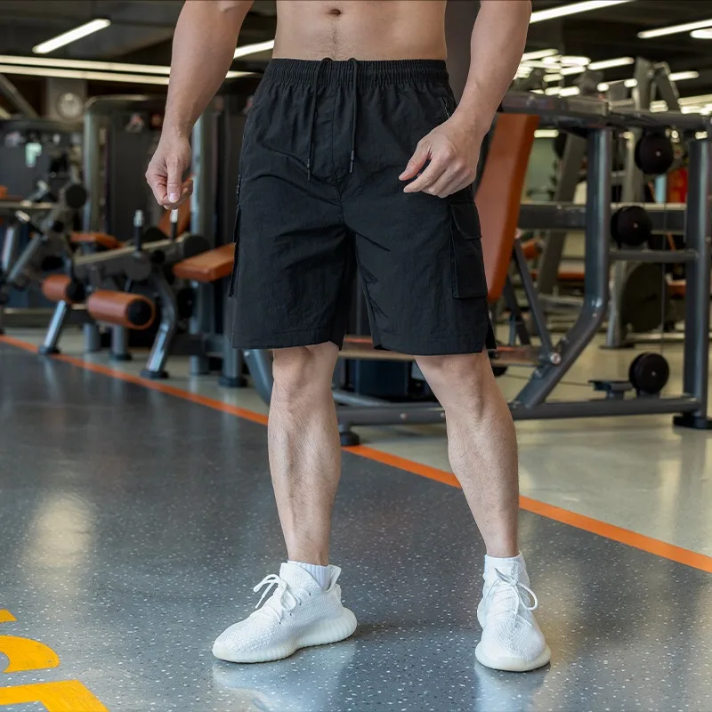 Men's Drawstring Belted Multi-pocket Cargo Shorts Gym Running Casual Loose Work Tooling Outdoor Knee Length Short Pants