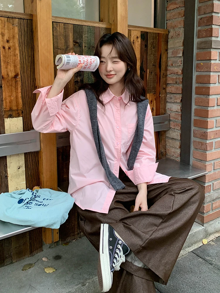 

Pink Long Sve irt Jaet Women's Spring 2026 New Unique Beautiful Youthful irt Top Skin-friendly Breathable Loose Fit