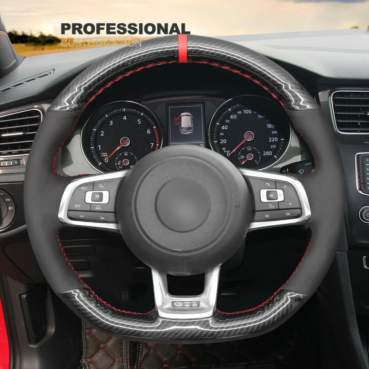 

DIY Hand Stitch PU Carbon Fiber Suede Steering Wheel Cover For VW Golf GTI 7 Golf R Jetta Car Accessories