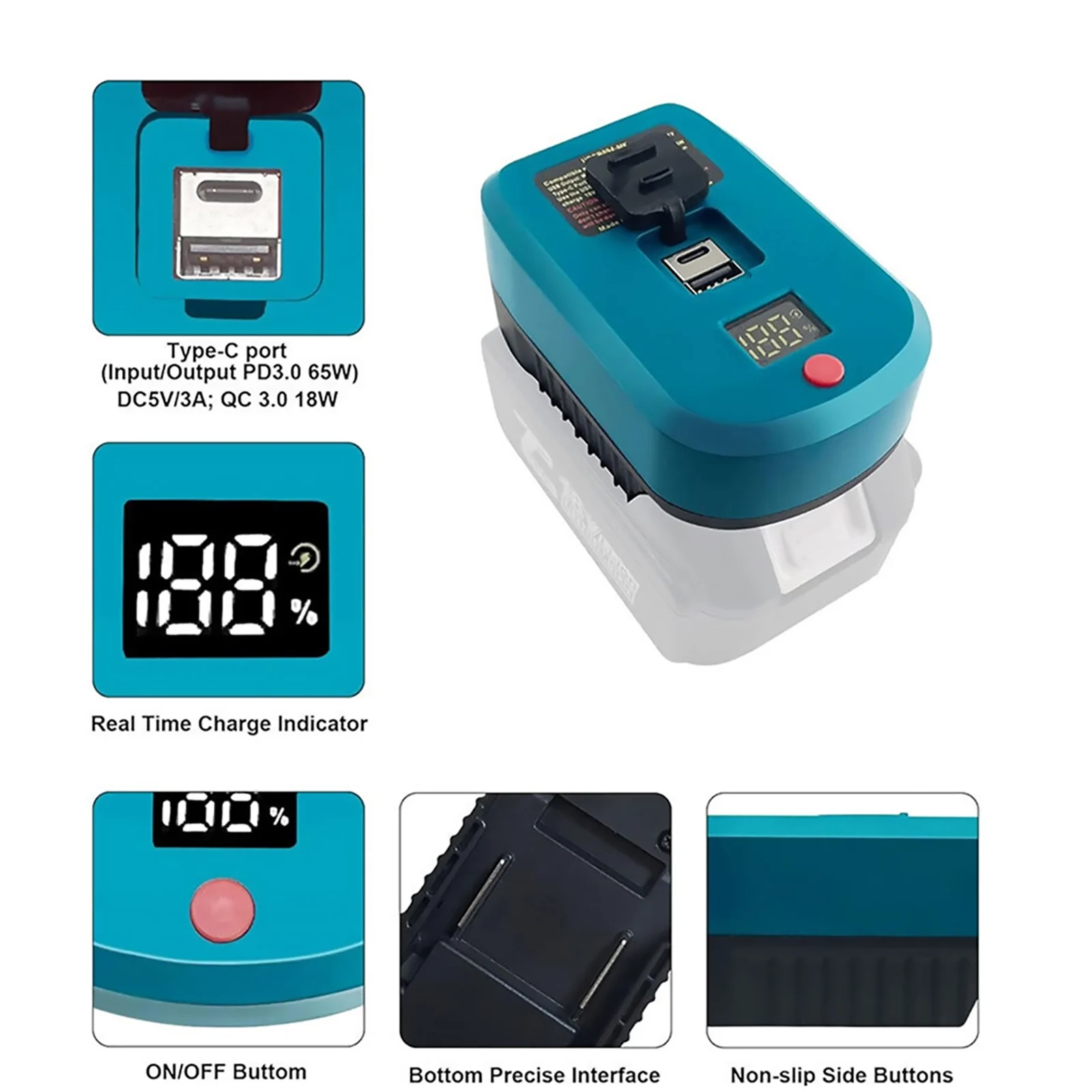 Imagem -03 - Adaptador Rápido de Carregador de Bateria Conversor Usb tipo c pd 3.0 18v Bl1860b Bl1850 Bl1830 Bl1820 Acessórios de Bateria 65w