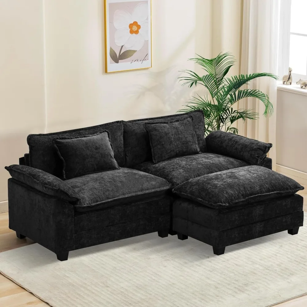 Modular Sectional Sofa, Comfy Cloud Couch Sectional Sofa with Ottoman, Chenille Sofa Sleeper Deep Seat Sofa with Throw Pillows