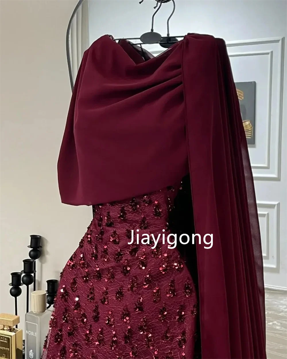 Customized Formal Jersey Pleat Sequined Pattern A-line O-Neck Midi Luxury Party Dresses Chinese Style Classic