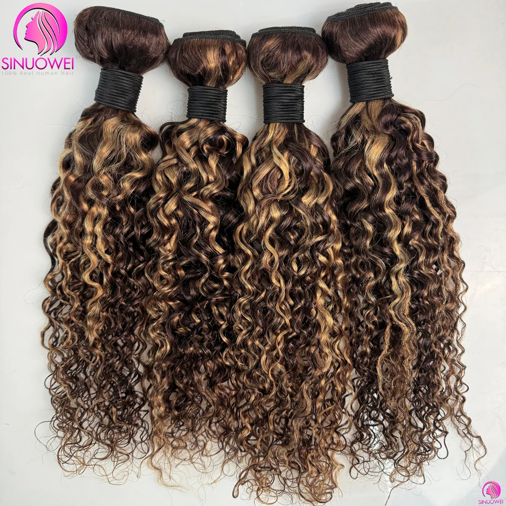 Highlight Water Wave Bundles Human Hair Weaves Brazilian 100% Human Hair Wet And Wavy Bundles Double Weft Deep Curly Bundles