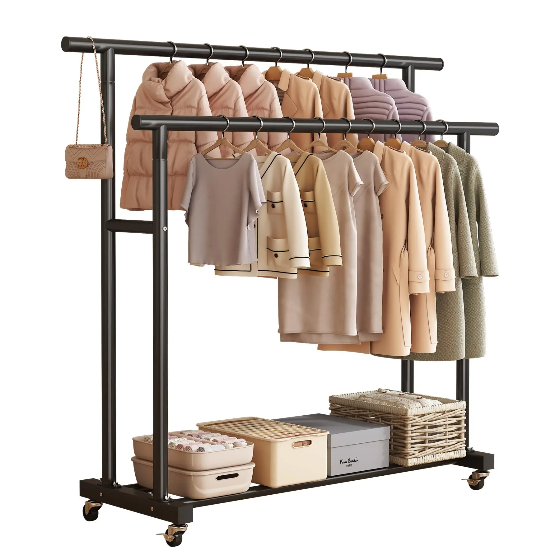

Heavy Duty Rolling Clothes Rack,Iindoor Clothes Drying Rack Wide 59inch With Wheels, Portable Clothing Rack for Hanging Clothes,