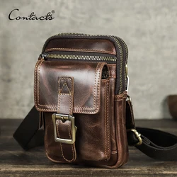 Bolsa Crossbody de couro de vaca para homens, bolsa de ombro vintage, sacos de telefone multifuncionais masculinos, qualidade 100% vegetal