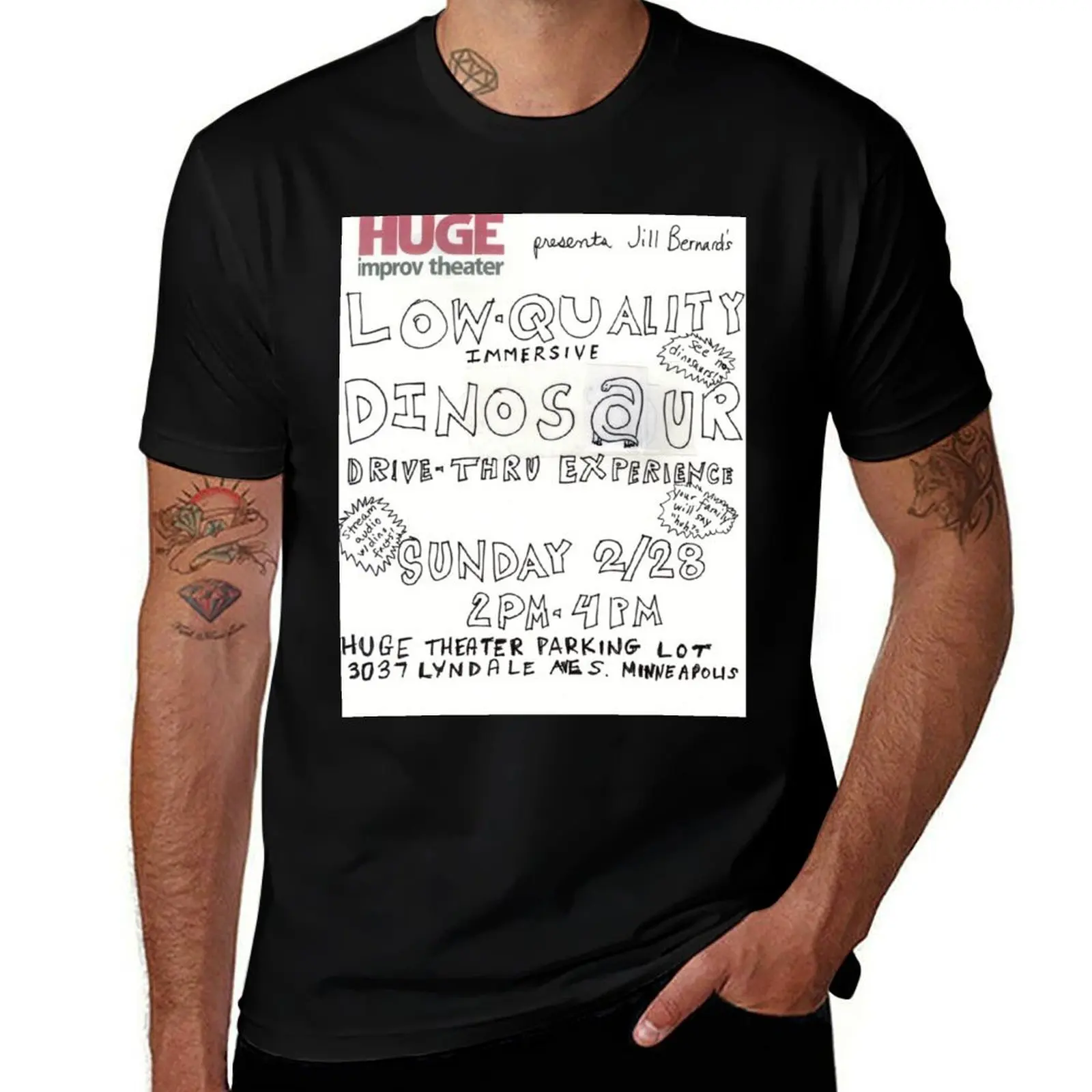 HUGE Theater presents Jill Bernard's Low-Quality Immersive Dinosaur Drive-Thru Experience T-Shirt Performance Dry Fit T-Shirt