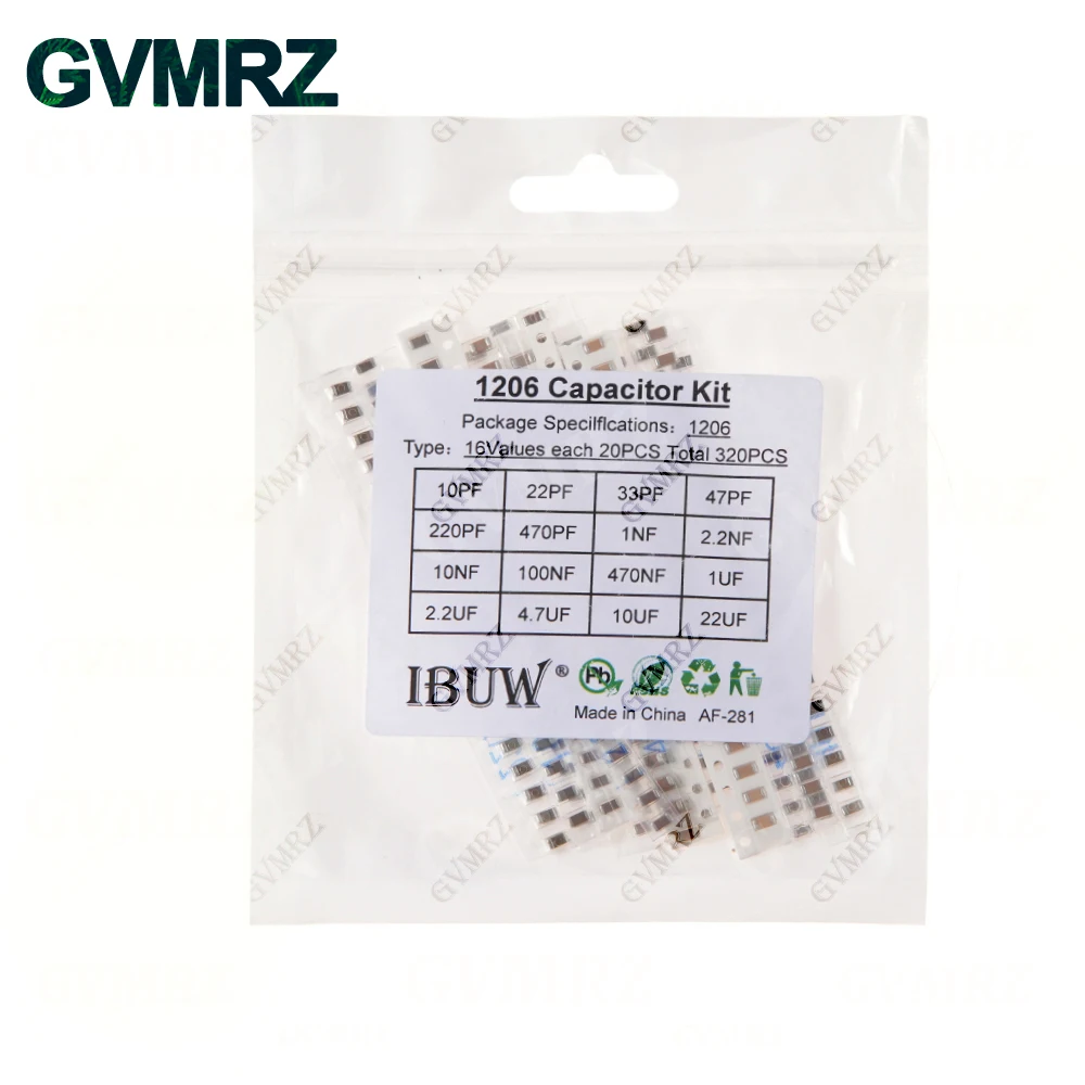 0402 0603 0805 1206 SMD-Keramikkondensator-Sortiment-Kit 1 pF – 10 uF 100PF 10NF 100NF 0,47 UF 1 UF Chip-Kapazitätsset