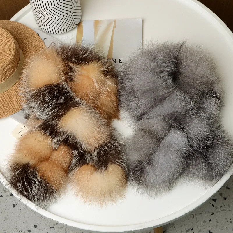 Inverno real cachecol de pele de raposa moda feminina grosso fofo de alta qualidade ao ar livre cachecóis pescoço quente natural xale elástico malha silenciador