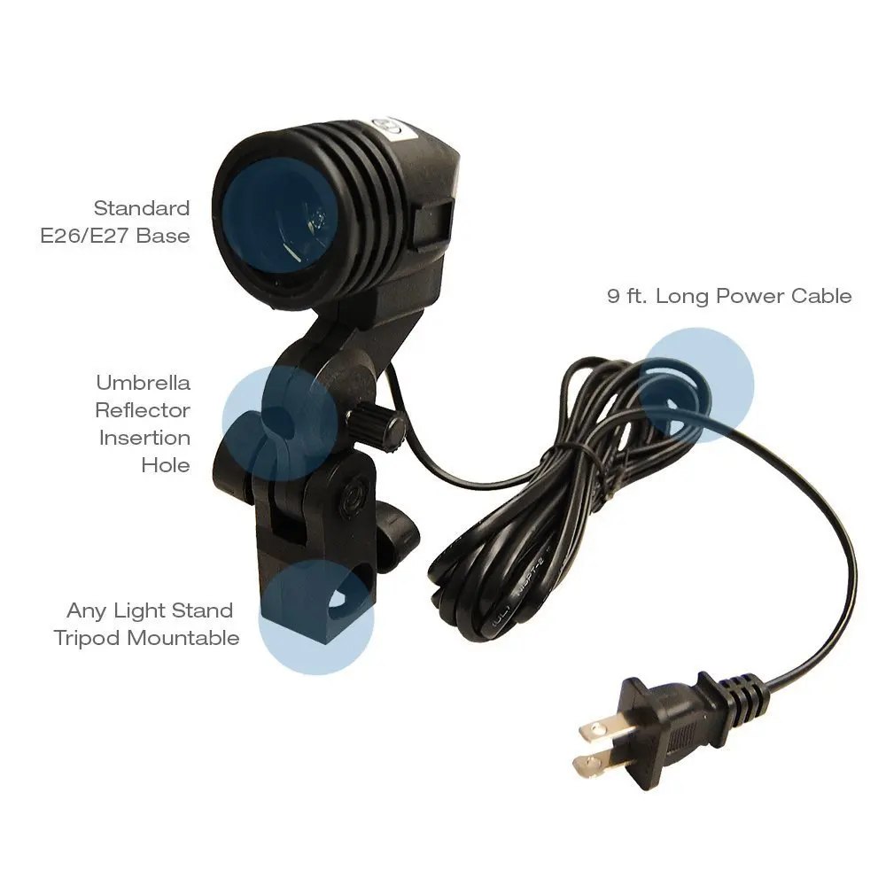 2 PCS Photography Studio Lamps Photo Umbrella Holder for E27 Bulb AC Socket Light Stand Mount Compatible for Light Stand Holder