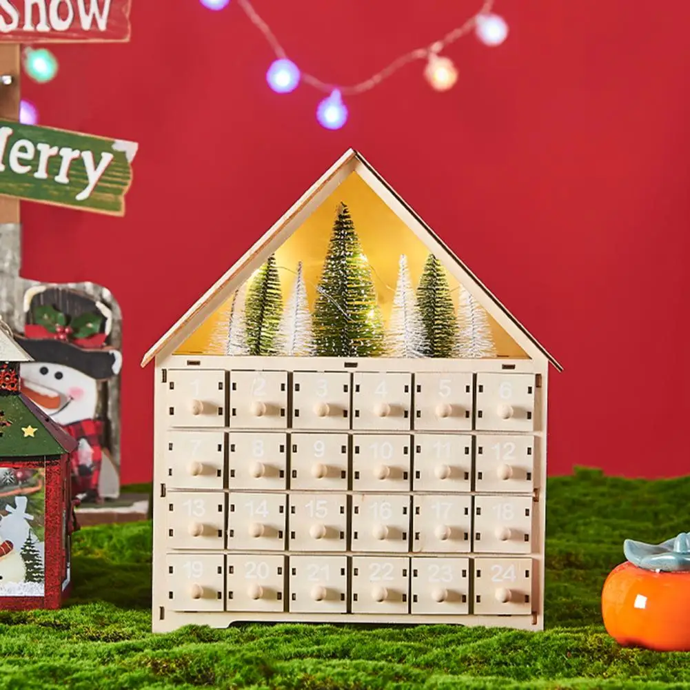 Christmas Advent Calendar House Shape Wooden Countdown Calendar Christmas Countdown Calendar with 24 Empty Storage Drawers