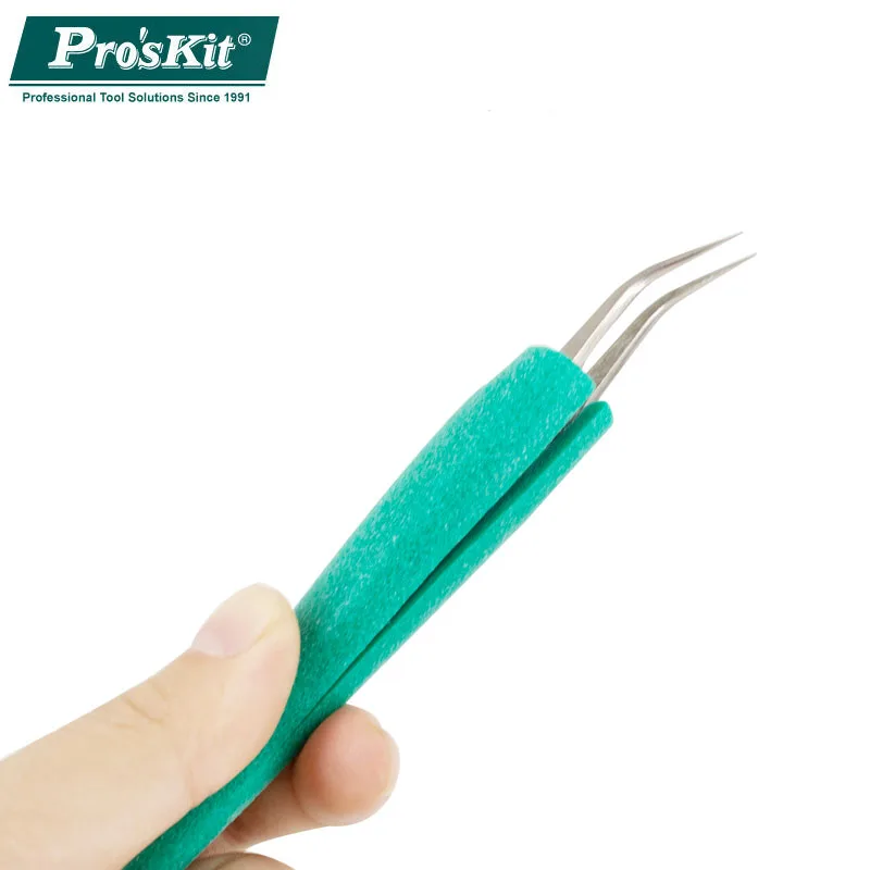 Pro'sKit-슈퍼 파인 팁 미끄럼 방지 정밀 전기 도금 핀셋 전자 IC 칩, 전화 마더 보드 수리 재작업 도구