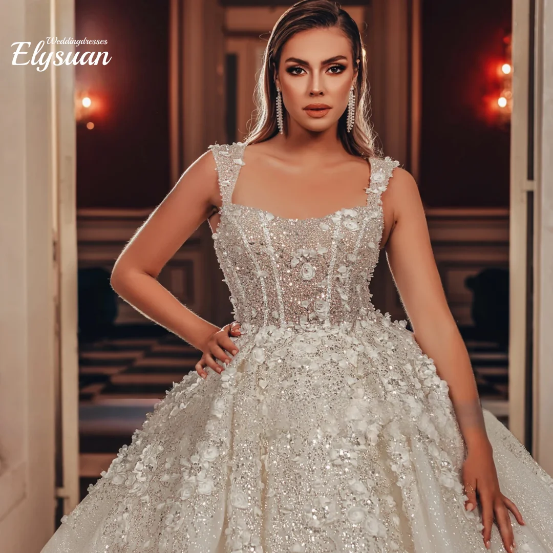 Customized Shiny Sleeveless A-Line Wedding Dress 2026 Gorgeous 3D Flowers Princess Bride Gown  Vestido de Noiva