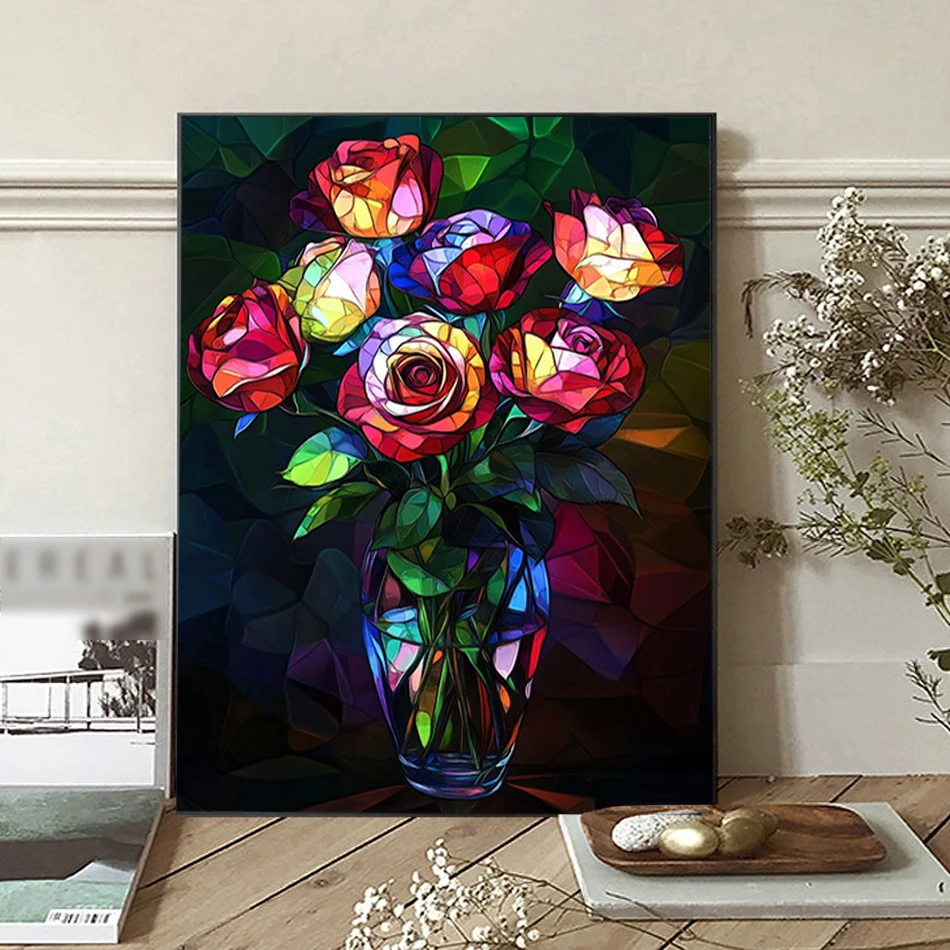 طلاء RUOPOTY بأرقام للبالغين مزهرية زهور مزخرفة داخلية فنون يدوية دهانات أكريليك لوحات على الرقم لرسم الفن الزيتي #3