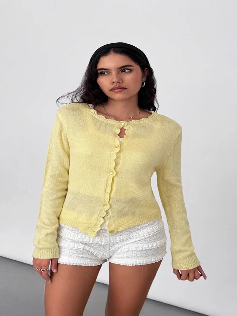 2025 Women's, New Style, Long-Sleeve Single-Breasted Knitted Cardigan, Female Tops