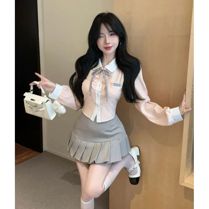 

Корейский Sle JK orm Sweet School Girl Design Розовая юбка трапециевидной формы Женский нежный модный костюм для колледжа Sle