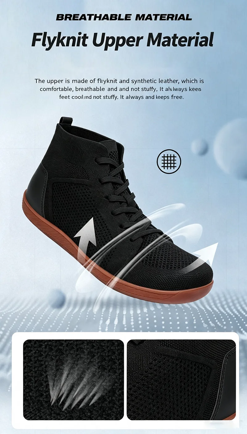 Mid-Top-Barfußschuhe für Männer und Frauen, breiter Zehenbereich, minimalistische Sneaker, atmungsaktiver Strick, Zero Drop, breiter Schnitt, lässige Walkingschuhe – Detail 8