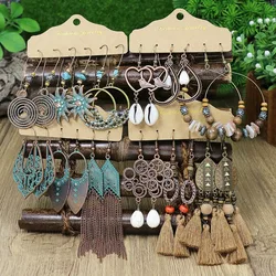 3 Pairs Bohemian Earrings for Women Retro Vintage Alloy Brown Tassel Shell Dangle Earrings Boho Indian Jewelry Kolczyki Lato