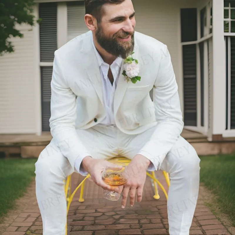 

Linen Wedding Tuxedo for Groom Slim Fit Formal Men Suits 2024 Prom Party Custom Made 2 Pieces Suit Jacket with Pants New Arrival
