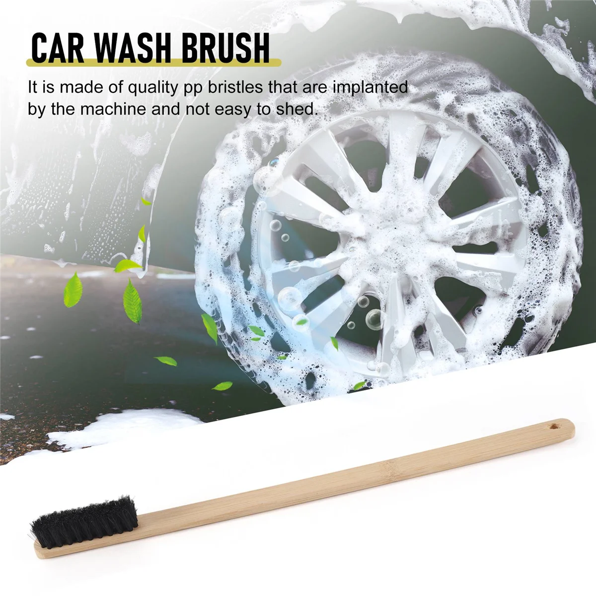 Brosse de lavage de roue de jante de voiture, livres de moteur automatique, manche en bambou multifonctionnel, brosses à crinière