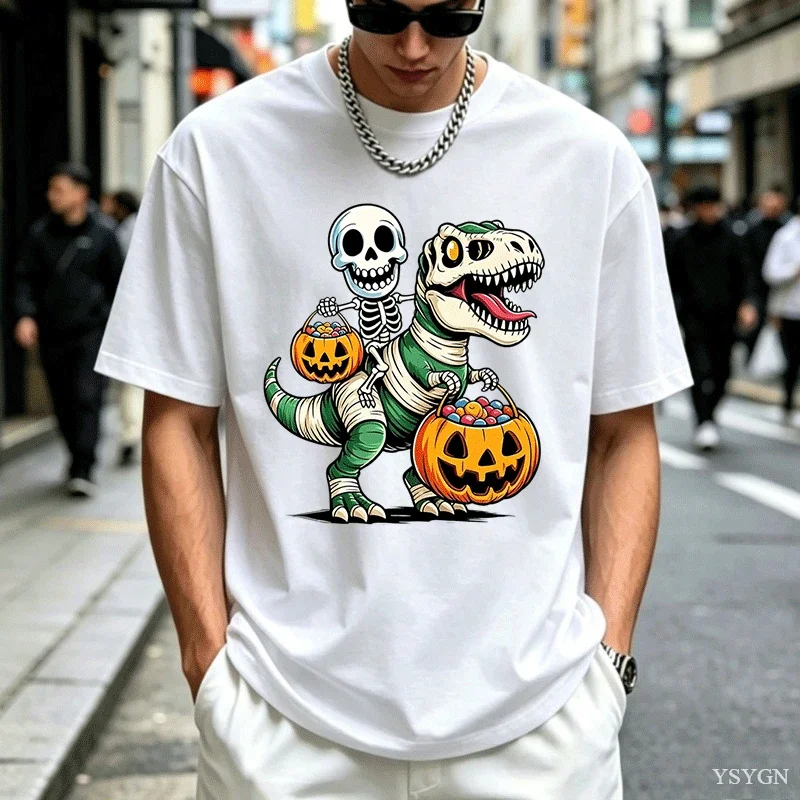 Funny Halloween Skeleton Mummy Dino T Rex Women T Shirts Casual Tees Short Sleeve Round Collar T-Shirt Pure Cotton Tops