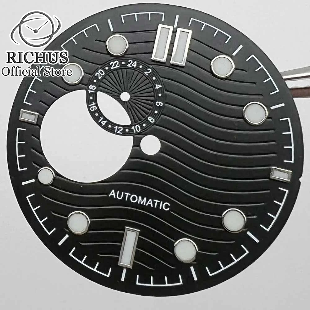 31mm Black/White/Blue Water Ripple Skeleton Deep press pattern Dial fit replace Seiko NH39 Movement Watch Accessories Parts